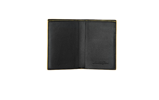 LEATHER COAT WALLET WITH CONTRASTING YELLOW TRIM