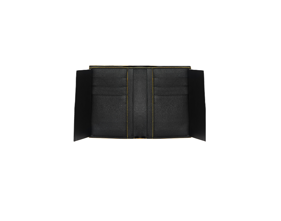 LEATHER COAT WALLET WITH CONTRASTING YELLOW TRIM